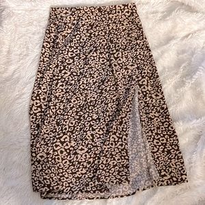 High Waist Leopard Print Drawstring Split Side Skirt